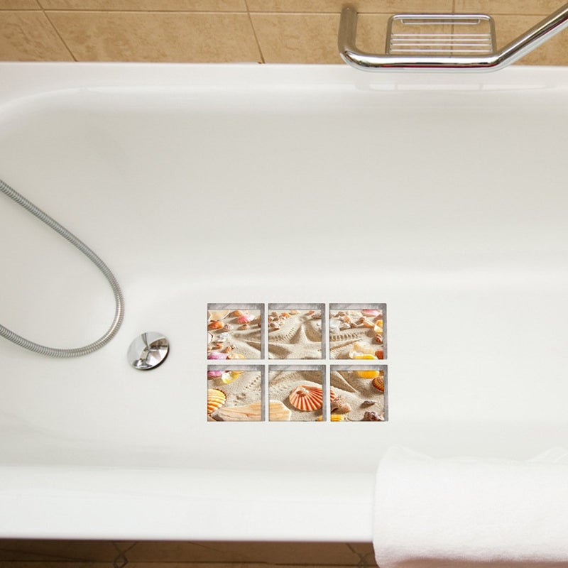 ChezMax Bath Treads Stickers Beach Pattern Square 3D Adhesive Anti Slip Tub Tattoos Safety Decals Mat Waterproof Shower Tub Sticker Bathtub Appliques for Bath Pools Home Decor 6 Pcs 5.9" X 5.9" - Image 2